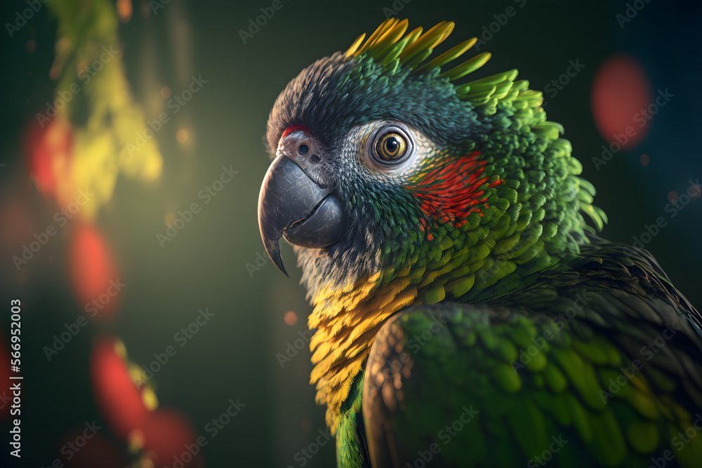 Portrait d'un perroquet vert » IA générative