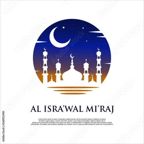 Al-Isra wal Mi'raj Translate: The night journey Prophet Muhammad Vector Illustration For Poster Template and Flyer, Simple Background of Isra Mi'raj Ceremony