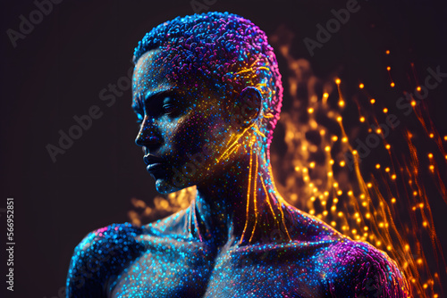 Femme africaine aux cheveux courts avec bodypainting phosphorescent » IA générative photo