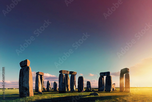 Obraz na plátně Beautiful stonehenge landscape at sunset (Generative AI)