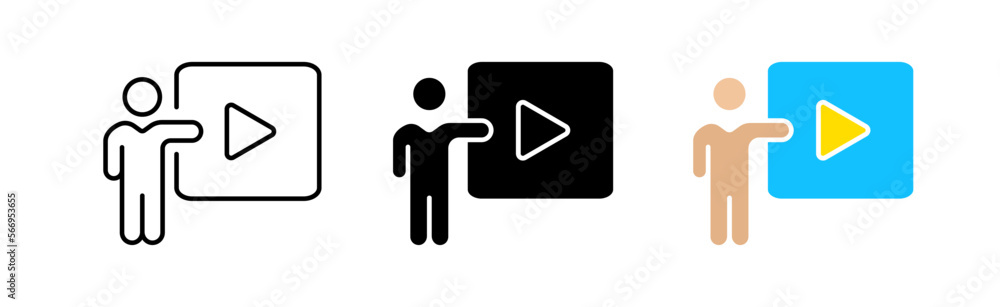 Online conferences set icon. Meeting, webinar, laptop, computer, camera, remote work, distance learning. Business concept. Vector icon in line, black and color style on white background Online conferences set icon. Meeting, webinar, laptop, computer, camera, remote work, distance learning. Business concept. Vector icon in line, black and color style on white background