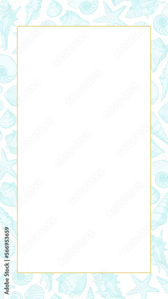 Seashells frame. Sea and ocean design vertical template. Vector illustration summer or beach party advertising design Seashells frame. Sea and ocean design vertical template. Vector illustration summer or beach party advertising design