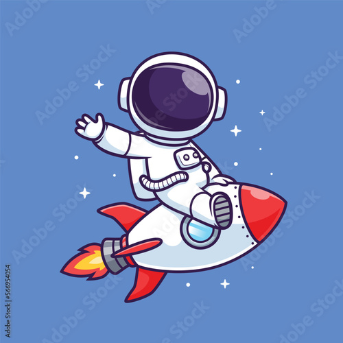 cute astronaut waving hand illustration