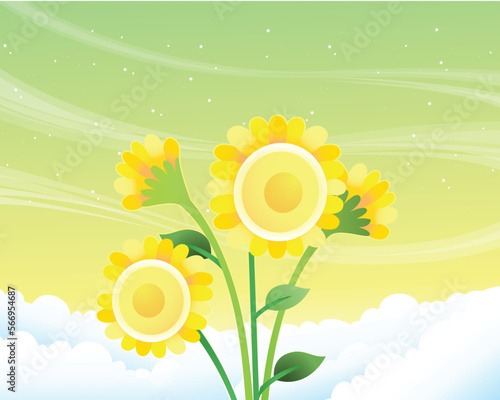 Sunflower summer windy calm floral flower plant peaceful on sky cloud graphic art vector cartoon