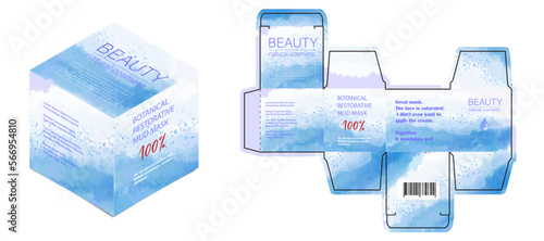 Cosmetic packaging template design. Cut. Cosmetic cream-mask in a closed package. Realistic 3D model.