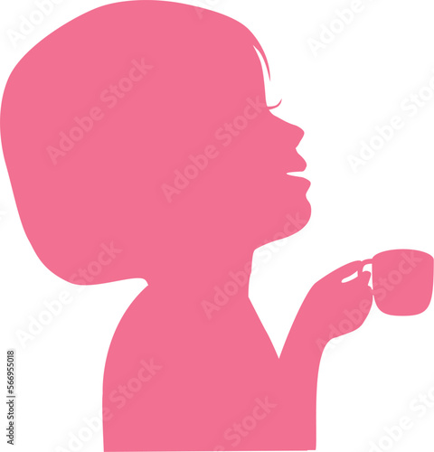 うがいをする女の子の横顔シルエット
