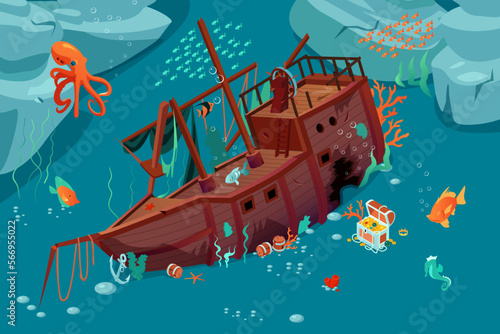 Underwater World Shipwreck Composition