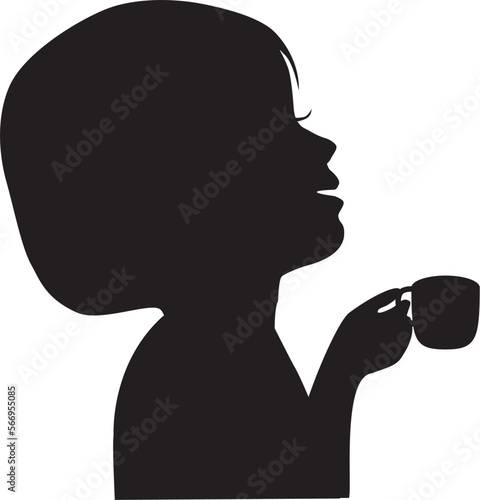 うがいをする女の子の横顔シルエット
