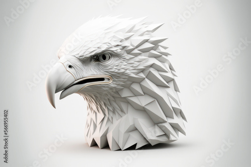Head and full body of a Eagle as a marble statue on white background .Generative AI