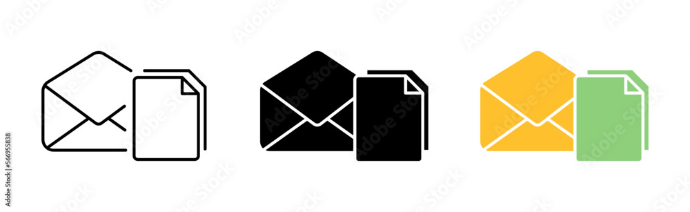 Subdocument Icons Set. Message, text, signet, email, letter, attached document, list, internet, correspondence, sender, information. communication concept. vector line icon in different styles Subdocument Icons Set. Message, text, signet, email, letter, attached document, list, internet, correspondence, sender, information. communication concept. vector line icon in different styles