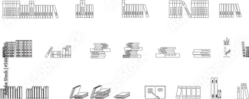 Sketch vector illustration of pile of thick books, dictionary and stationery