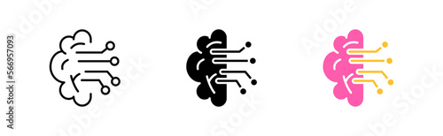 Artificial intelligence icons set. Science, gadgets, modern, internet, inventions, help, robotics. future, creativity. Technology concept. Vector line icon in different styles