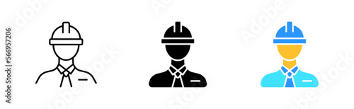Foreman icons set. Builder, construction, boss, leader, task, repair, deadline, object, tools, materials, scheme, architect. Infrastructure concept. Vector line icon in different styles