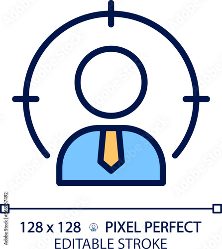 Headhunting pixel perfect RGB color icon. Executive search service. Human resources. Hiring qualified employees. Isolated vector illustration. Simple filled line drawing. Editable stroke
