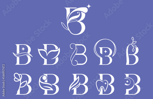 set of beauty cosmetic spa elegant logo letter B