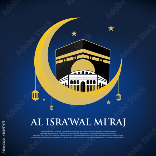 Al-Isra wal Mi'raj Translate: The night journey Prophet Muhammad Vector Illustration For Poster Template and Flyer, Simple Background of Isra Mi'raj Ceremony