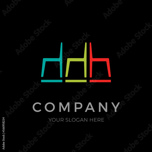 DDH, DDB creative chair letter logo design. Simple modern initials furniture company logo.