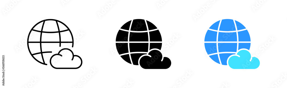 Cloud storage icons set. globe, database, server, upload, download, internet, information, file sharing, button, media. technology concept. vector line icon in different styles Cloud storage icons set. globe, database, server, upload, download, internet, information, file sharing, button, media. technology concept. vector line icon in different styles