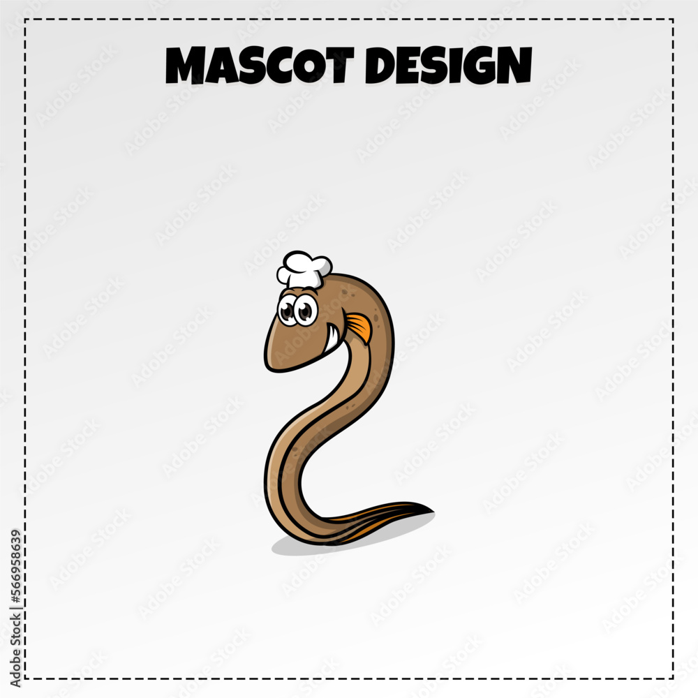 Fototapeta premium Food logo fried eel mascot illustration vector design