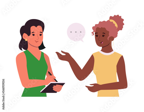 Black woman talking to psychologist. Mental health concept. Vector illustration in flat style.