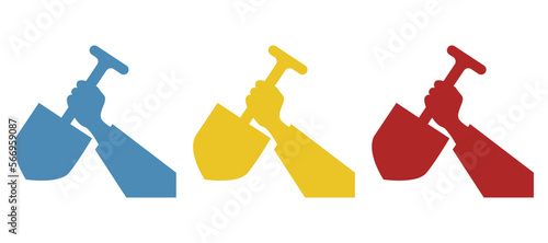 concept of a hand holding a shovel, digging, vector illustration
