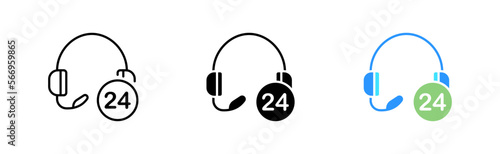 24/7 support icons set. Phone, communication, conversation, interlocutor, call center, service, feedback, talk, idea, business, discussion. communication concept. vector line icon in different styles