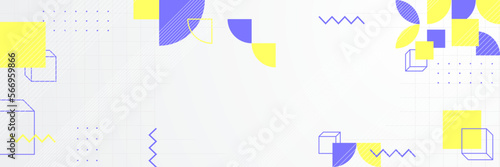 Abstract memphis banner background with yellow and purple element basic shapes