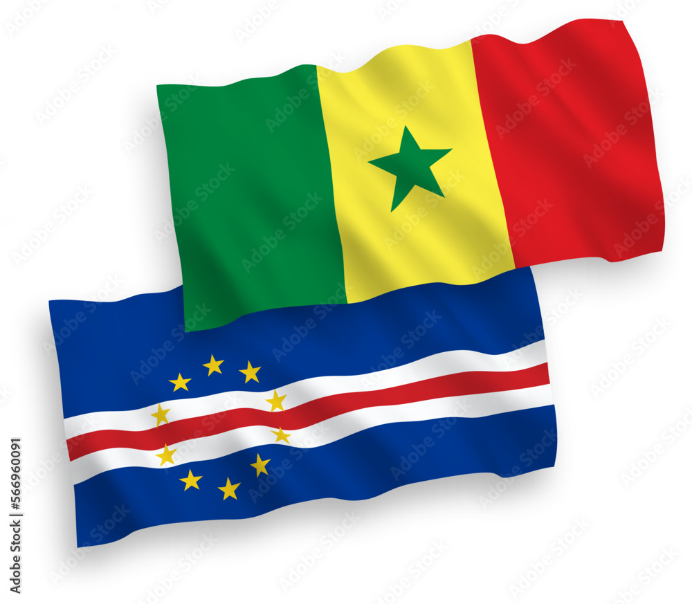 Fototapeta premium Flags of Republic of Senegal and Republic of Cabo Verde on a white background