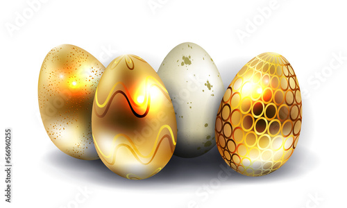 Composition with golden Easter eggs with ornament.