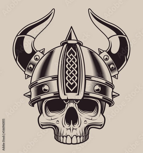 Vector illustration skull viking in helmet 
