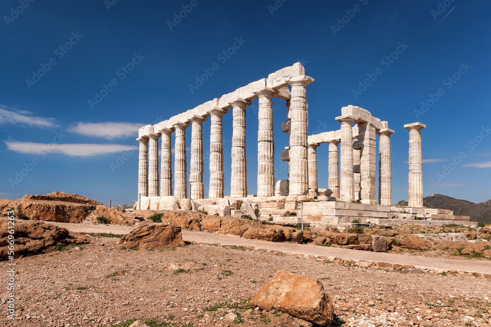 Fototapeta premium Cape Sounion with ruins of an ancient Greek temple of Poseidon in Attica, Greece