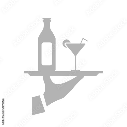 hand icon, tray with cocktails, vector illustration