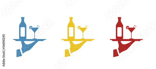 hand icon, tray with cocktails, vector illustration photo