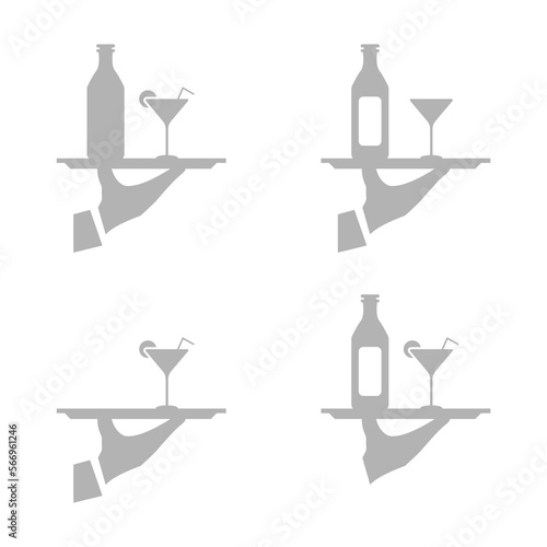hand icon, tray with cocktails, vector illustration