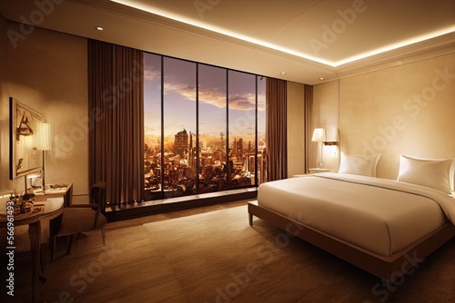 Luxury modern style bedroom  Interior of a hotel bedroom. Generative AI illustration