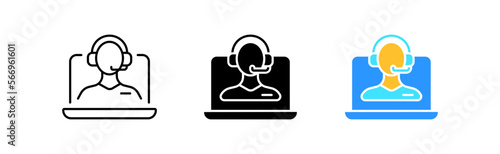 Online support icons set. Phone, communication, conversation, interlocutor, call center, service, feedback, talk, business, discussion. communication concept. vector line icon in different styles