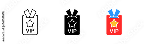 VIP pass line icon. Work, service personnel, certificate, pass. photo, office, organization, company, manager. business concept. Vector black line icon on a white background