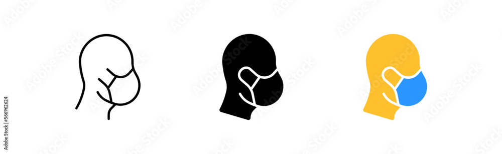 Protective mask icons set. remedies, virus, hospital, immunity, doctor, treatment, doctor, illness, precaution, effect, clinic, care. health concept. vector line icon in different styles Protective mask icons set. remedies, virus, hospital, immunity, doctor, treatment, doctor, illness, precaution, effect, clinic, care. health concept. vector line icon in different styles