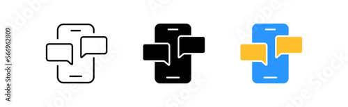 Chat icons set. Smartphone, speech bubble, message, text, app, messenger, internet, interlocutor, mail, news, screen. communication concept. vector line icon in different styles