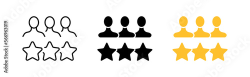 review icon set. Stars, rating, comment, rate, internet, top, choose, happy, star, user, satisfactory, quality, services. competition concept. vector line icon in different styles