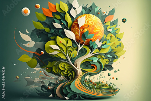 Abstract illustration of handmade nature collage, showing environmental issues