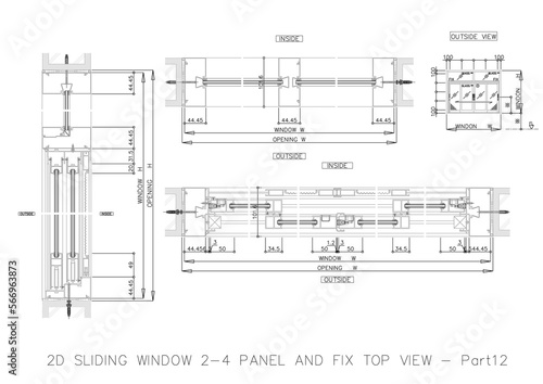 2D SLIDING WINDOW 2-4 PANEL AND FIX TOP VIEW