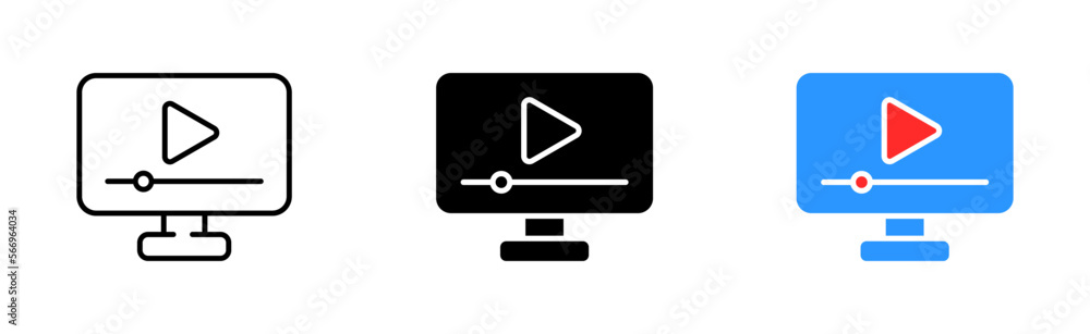 video icon set. Screen, computer, interests, electronics, browser, internet, film, multimedia, media, data, video hosting, knowledge. content concept. vector line icon in different styles video icon set. Screen, computer, interests, electronics, browser, internet, film, multimedia, media, data, video hosting, knowledge. content concept. vector line icon in different styles