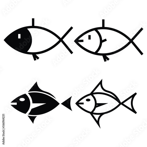 black and white fish flat icon collection vector illustration