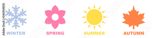 Set of season icon, winter spring summer autumn illustration
