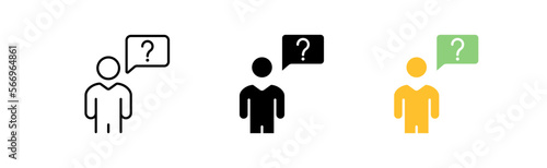 Question icons set. Speech bubble, person, message, text, app, messenger, internet, interlocutor, mail, news, screen. communication concept. vector line icon in different styles
