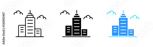 Megapolis icons set. Urban planning, high-rise buildings, metropolis, architecture, towers, hospital, apartment building, twin towers. infrastructure concept. Vector line icon in different styles