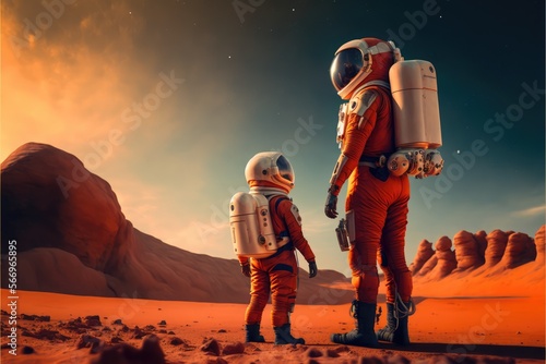 astronaut and astronaut child on masr made with generative ai photo