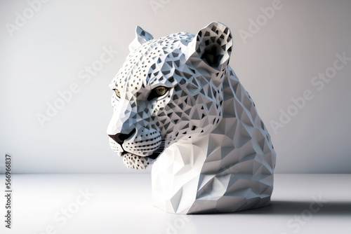 Head and full body of a Leopard -Lepard- as a marble statue on white background . Generative AI photo