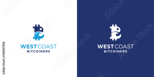 Unique and elegant west coast bitcoin logo design